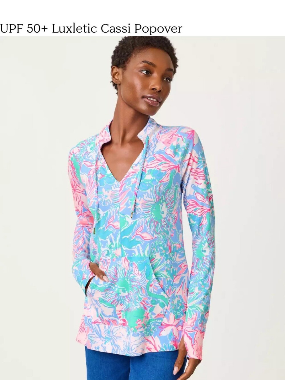 NWT Lilly Pulitzer SolSafe UPF 50+ Luxletic Cassi Popover BluePeri Viva La Lilly